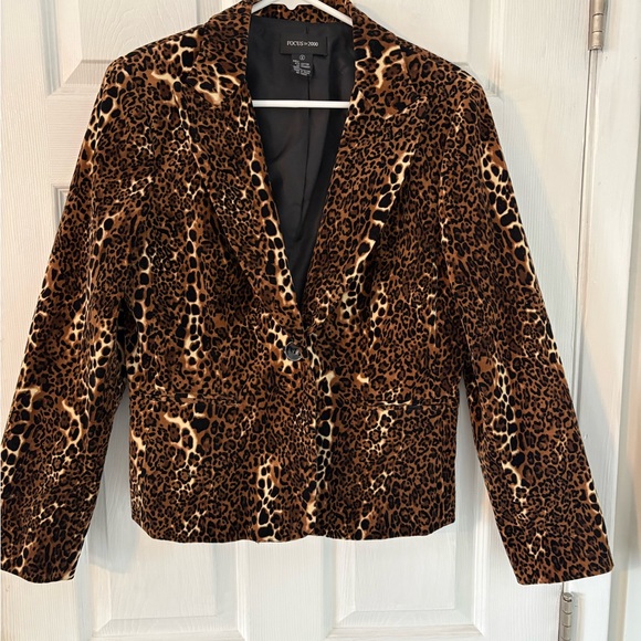 Focus 2000 Leopard Print Blazer Jacket Size 12 Brown Black - Picture 3 of 10